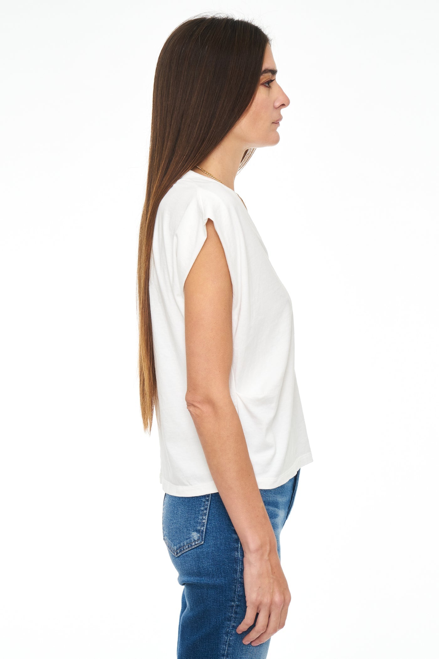 Carson V-Neck Muscle Tee- La Blanc