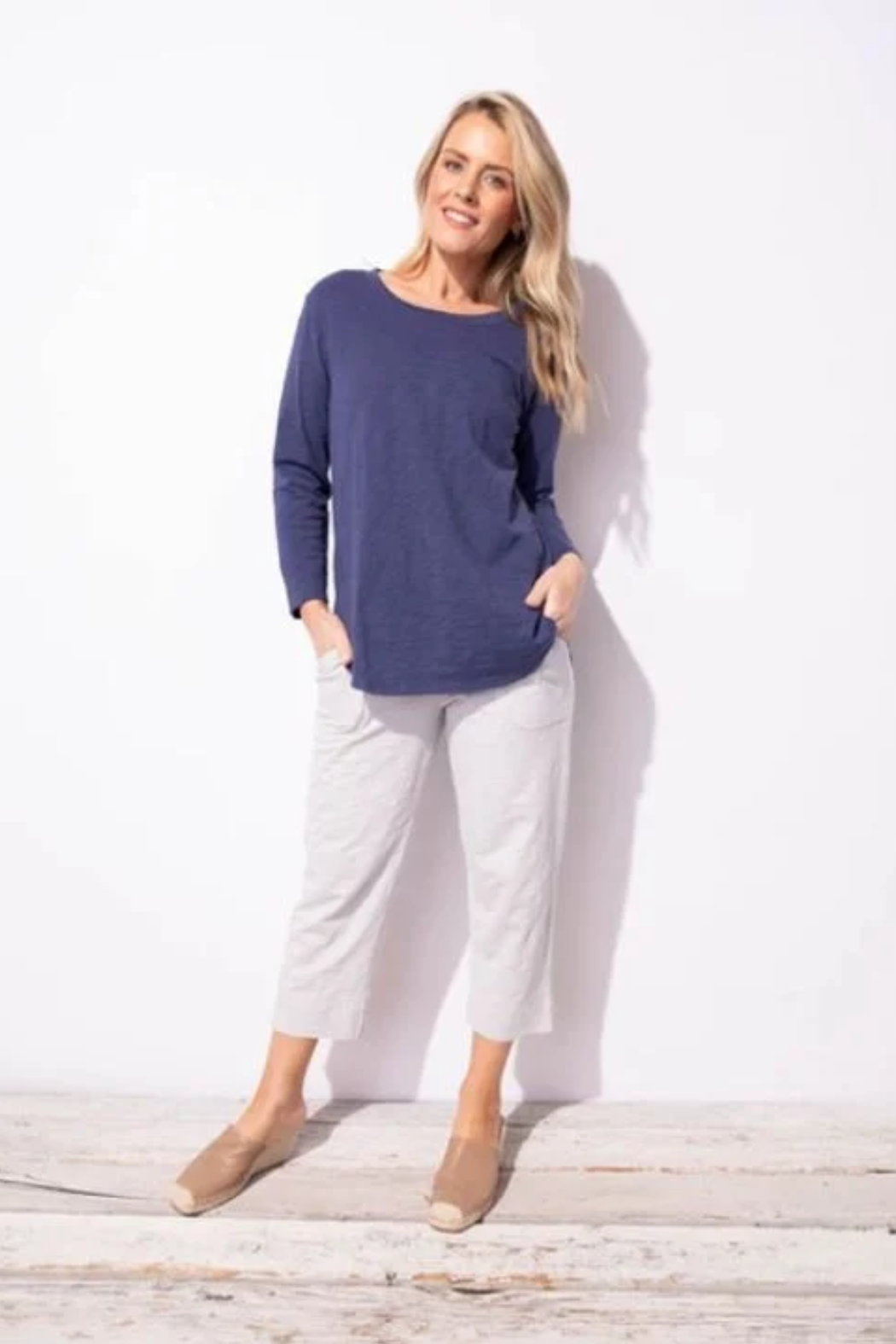 Cotton Slub High-Lo 3/4 Sleeve Tee