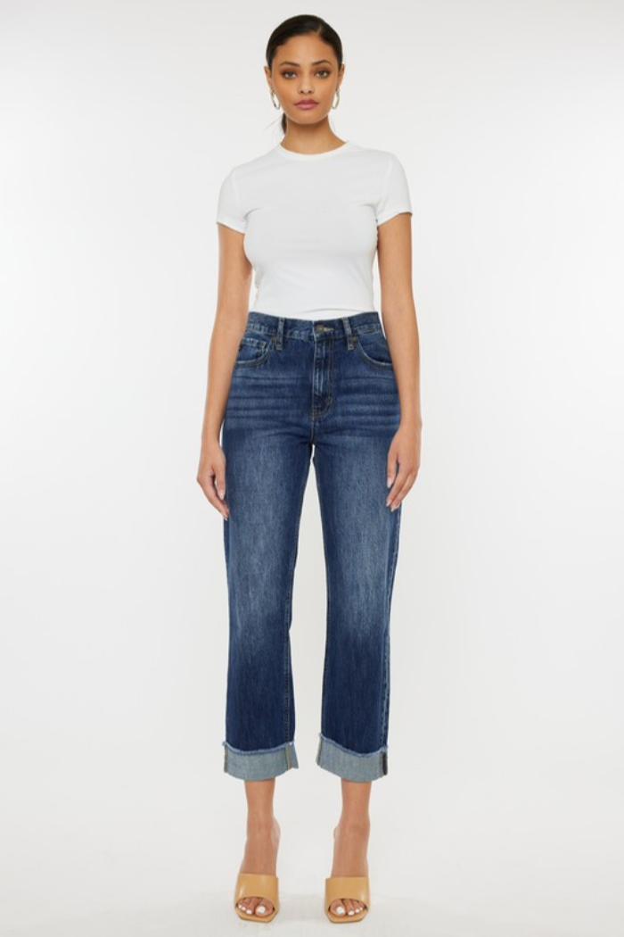 High Rise Straight Leg Jeans with Cuff
