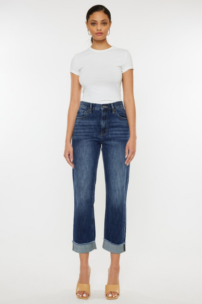 High Rise Straight Leg Jeans with Cuff