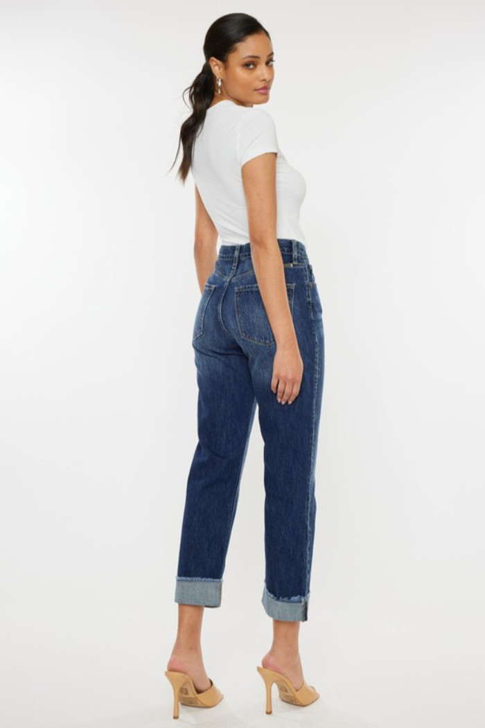 High Rise Straight Leg Jeans with Cuff