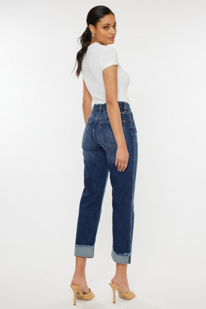 High Rise Straight Leg Jeans with Cuff