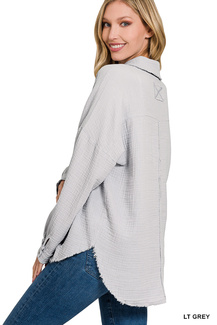 DOUBLE GAUZE OVERSIZED RAW EDGE SHIRT