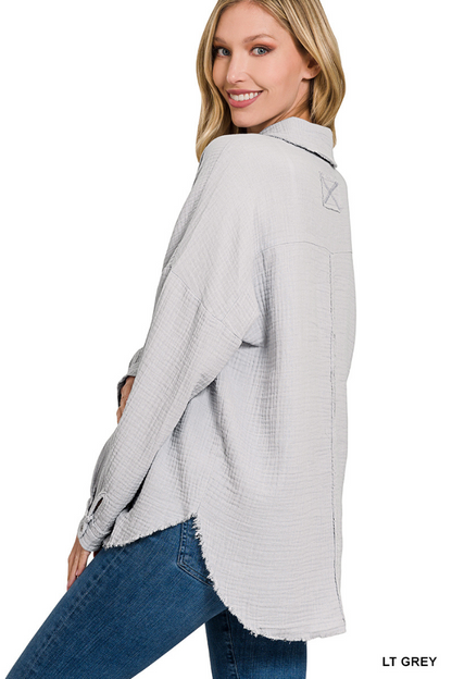 DOUBLE GAUZE OVERSIZED RAW EDGE SHIRT