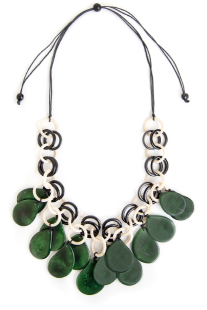 Organic Tagua KayNecklace in Green-Black-Cream
