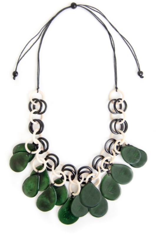 Organic Tagua KayNecklace in Green-Black-Cream
