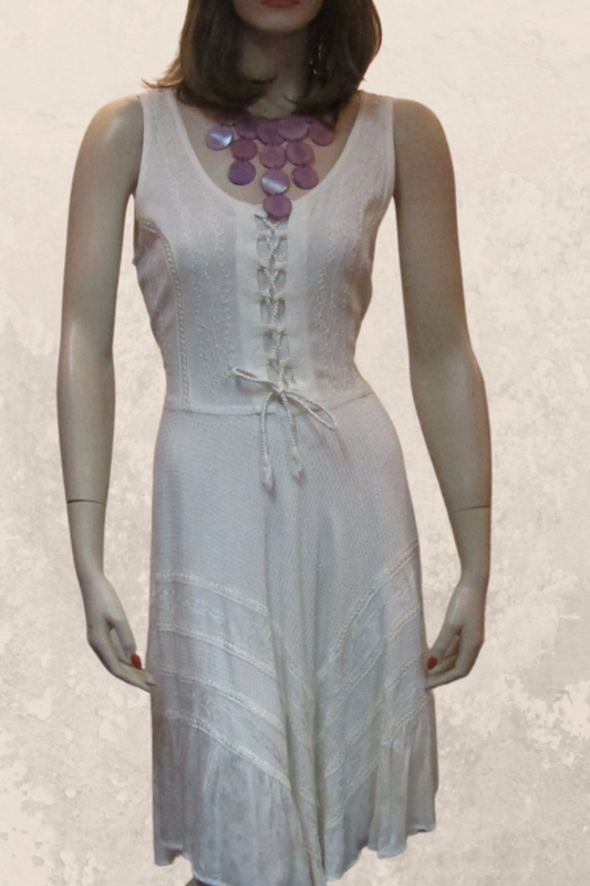 LaceUp Bodice Fit & Flare Dress in Creamy White