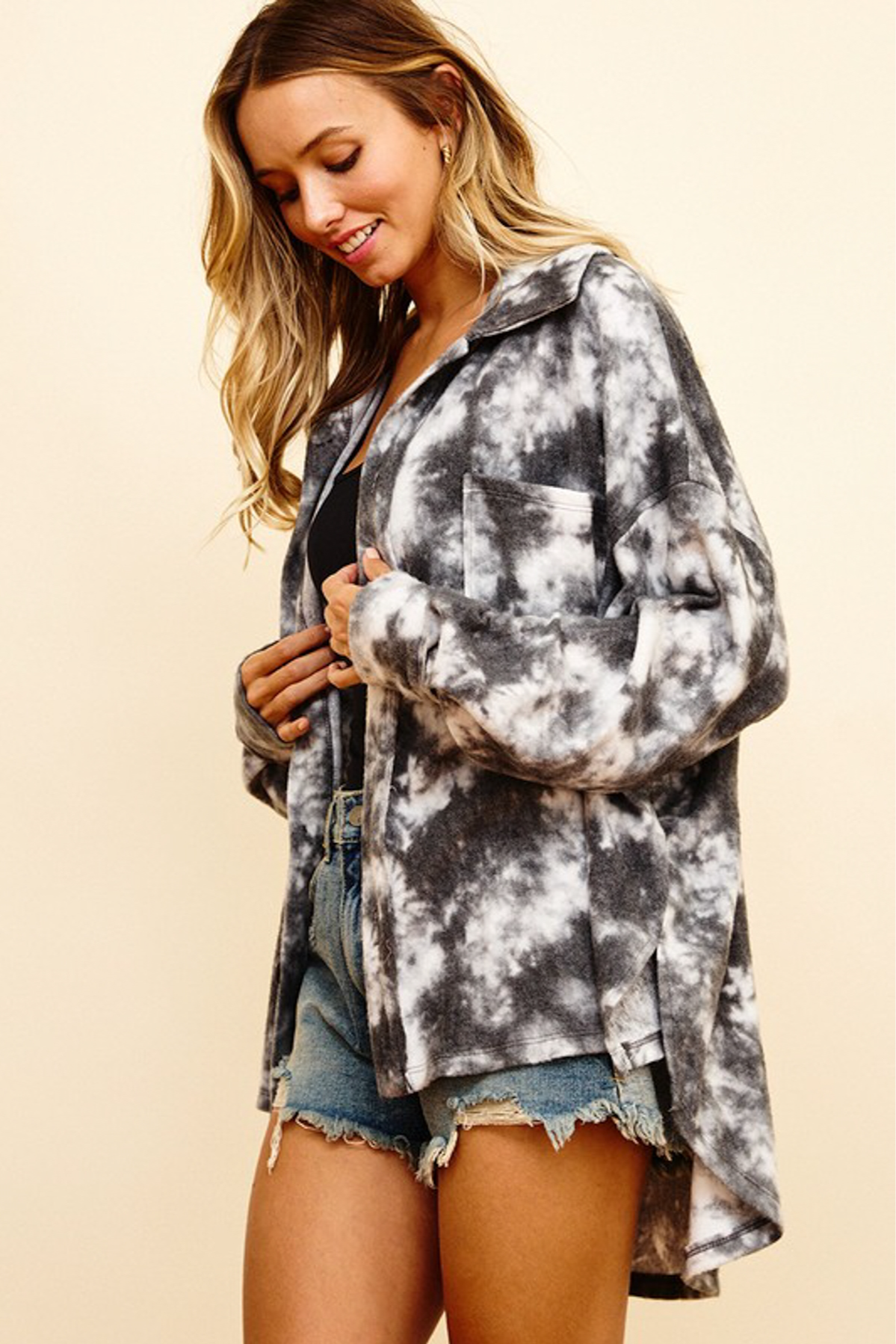 CHARCOAL TIE DYE TOP