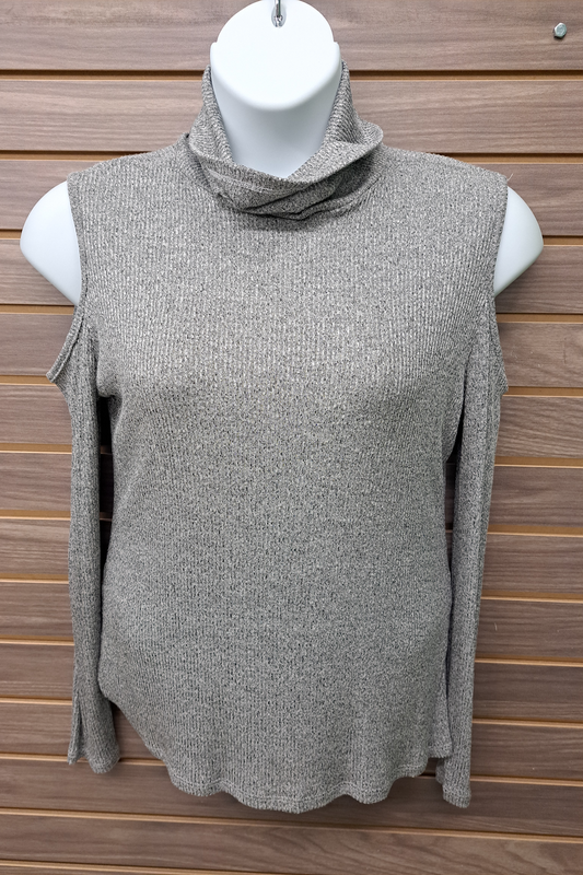 Cold Shoulder Grey Ribbed Top