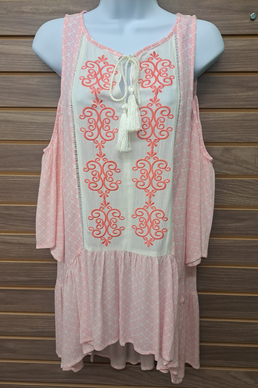 Cold shoulder Pink embroideRed tunic