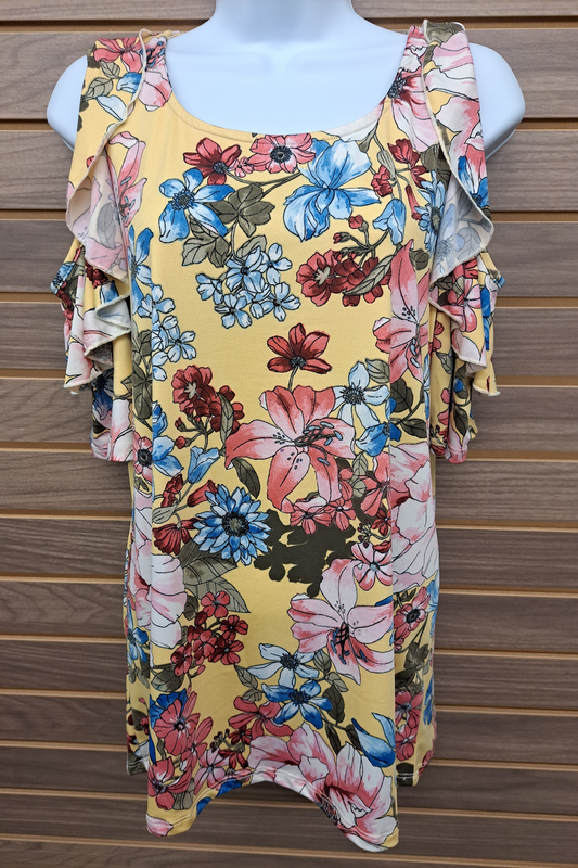 Cold shoulder tieRed ruffle sleeve floral