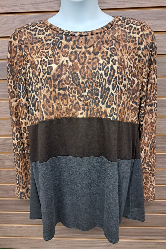 Color block leopard top