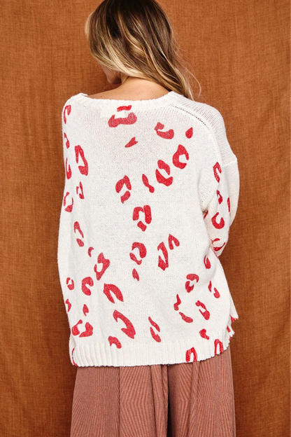 CREAM Red LONG SLEEVE KNIT SWEATER