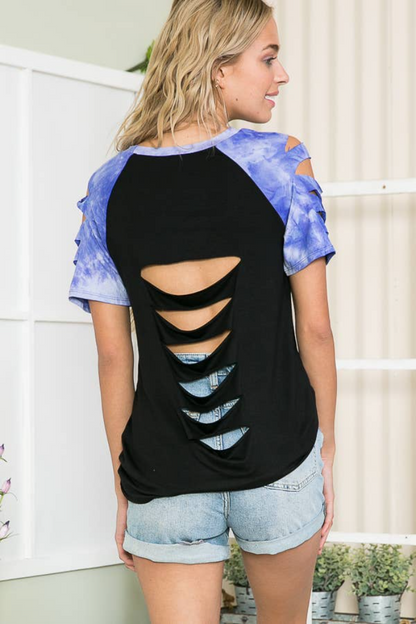 CUTOUT TOP WITH TIE-DYE