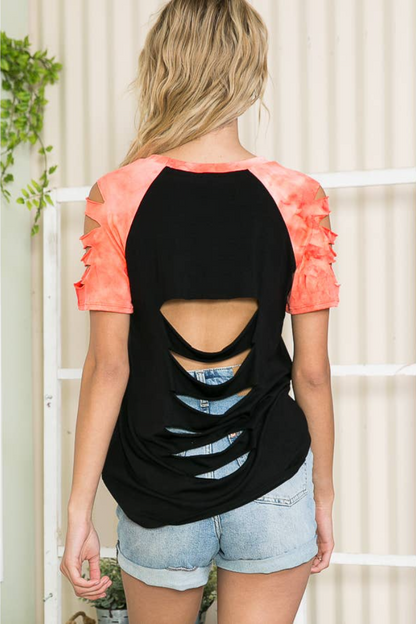 CUTOUT TOP WITH TIE-DYE