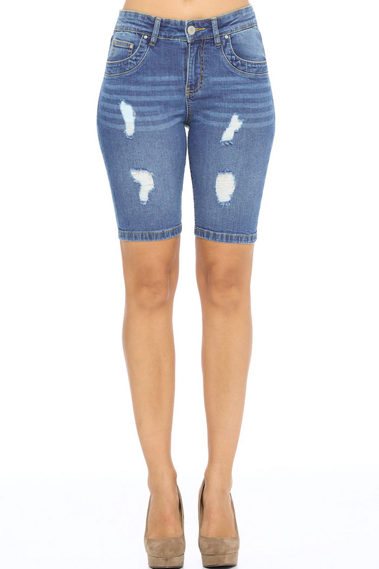Distressed denim burmuda shorts