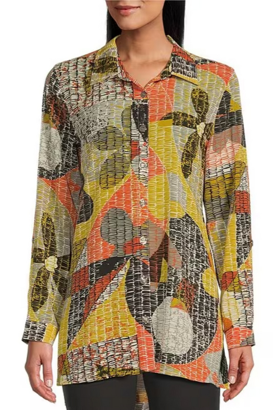 Crinkle Button Front Long Shirt