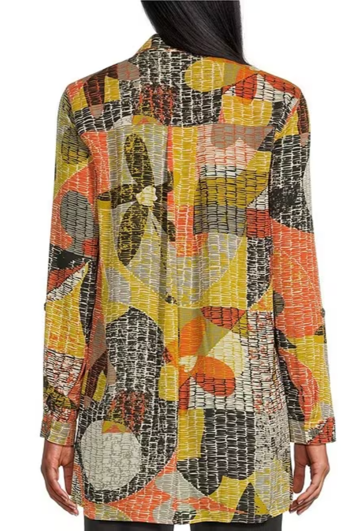 Crinkle Button Front Long Shirt