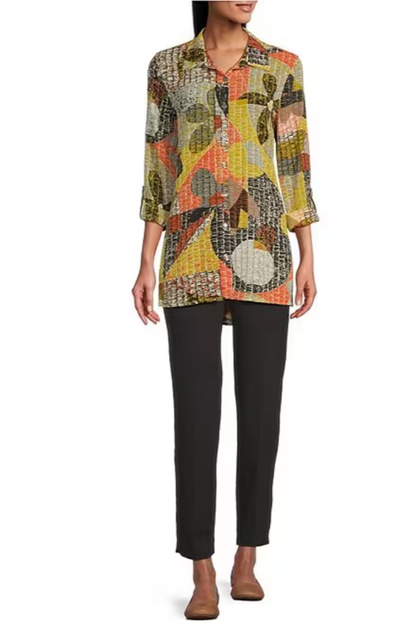 Crinkle Button Front Long Shirt