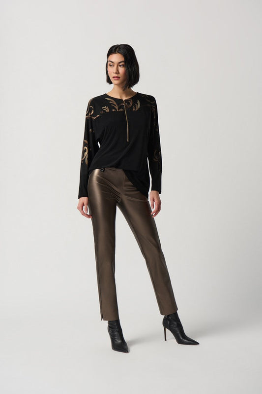 Metallic Faux Leather Slim Fit Pull-On Pants - Bronze