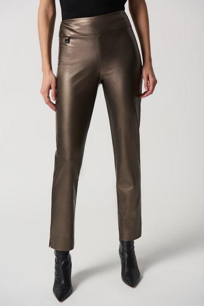 Metallic Faux Leather Slim Fit Pull-On Pants - Bronze