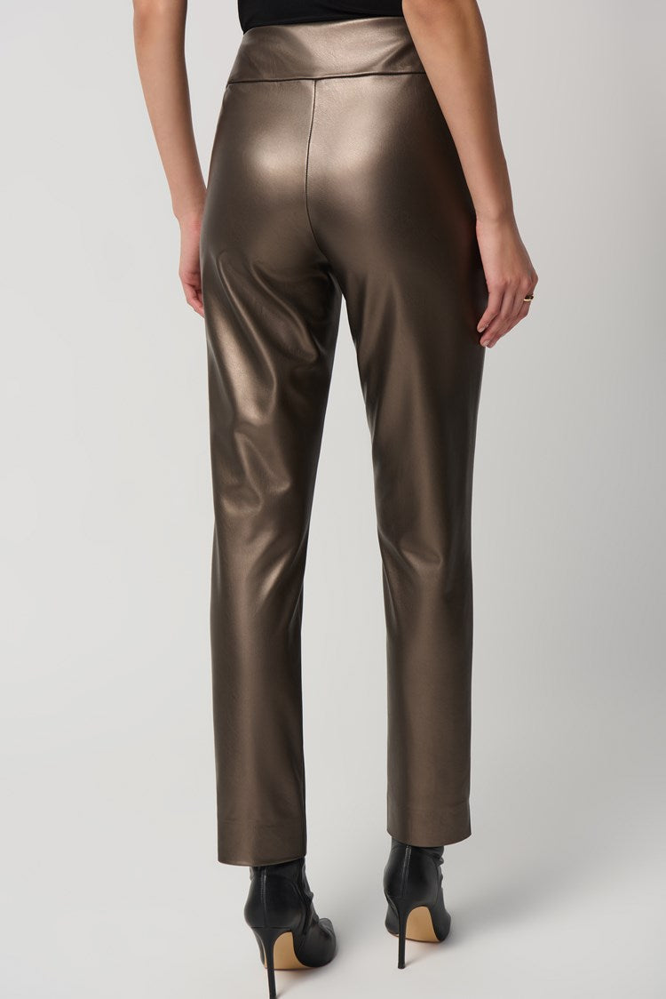 Metallic Faux Leather Slim Fit Pull-On Pants - Bronze