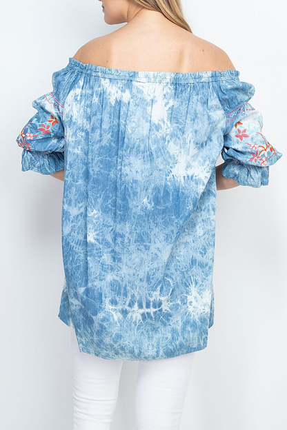 FLORAL EMBROIDERed OFF SHOULDER TIE