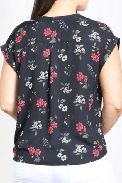 Floral V-Neck Tie Waist Blouse