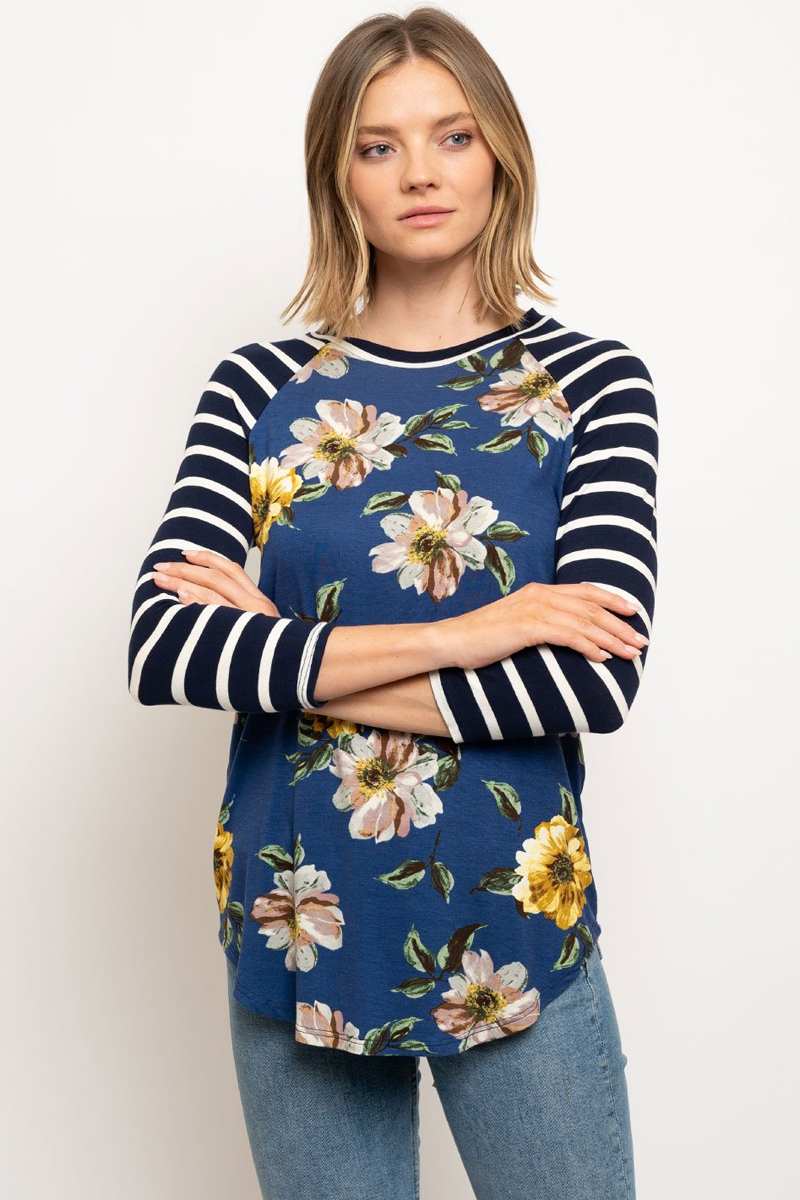 Floral with stripe sleeves