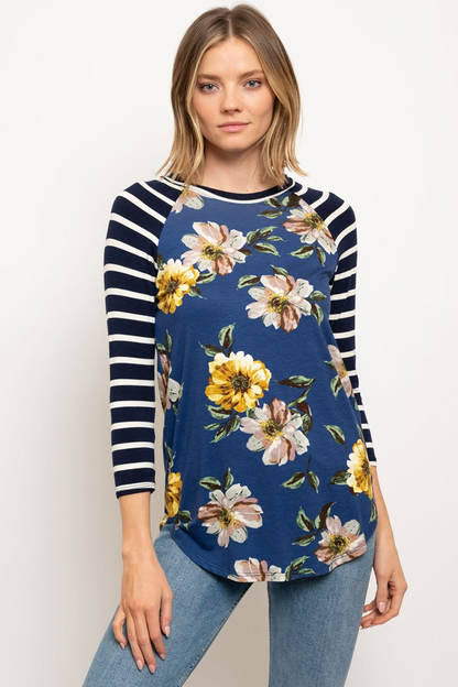 Floral with stripe sleeves