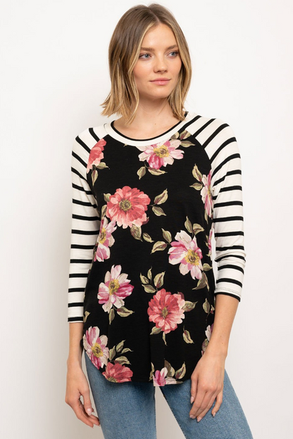 Floral with stripe sleeves