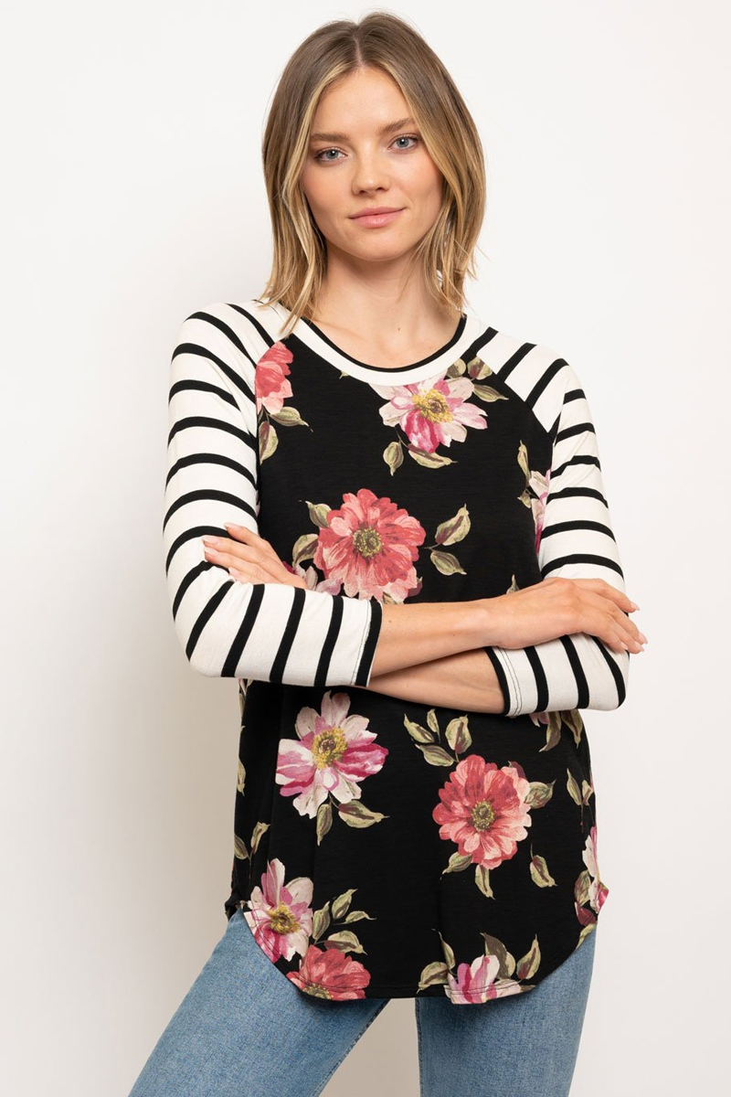 Floral with stripe sleeves