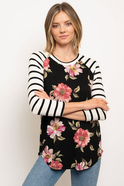 Floral with stripe sleeves