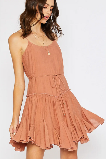 Ruffled Swing Terracotta Dress