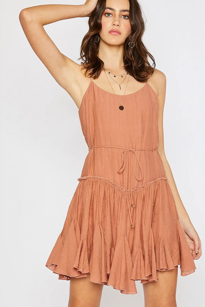Ruffled Swing Terracotta Dress