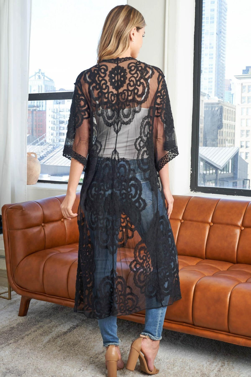 Flower Lace Embroidery Open Front  Summer Bohemian Kimono