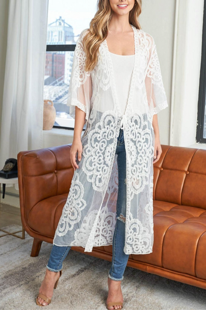 Flower Lace Embroidery Open Front  Summer Bohemian Kimono