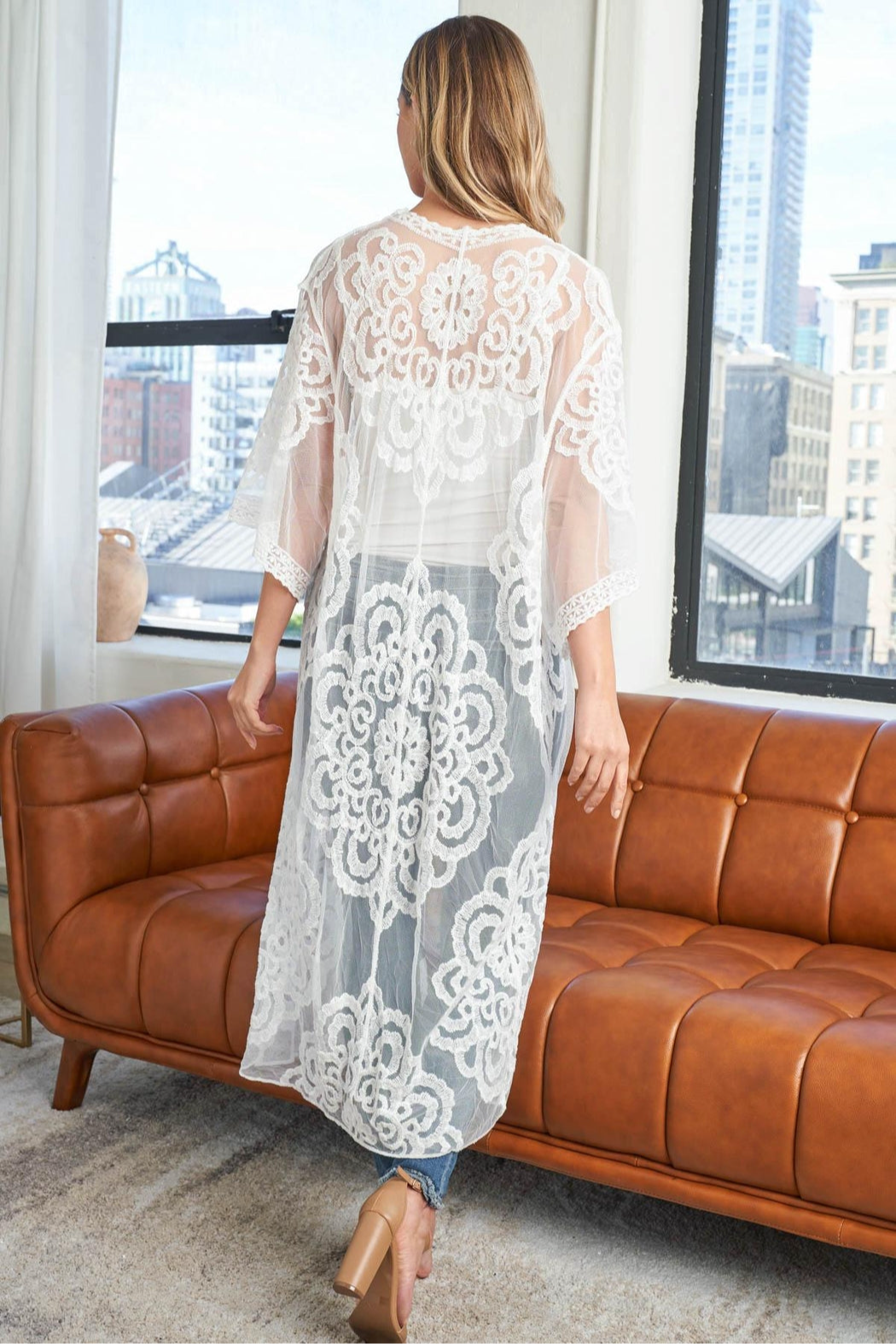 Flower Lace Embroidery Open Front  Summer Bohemian Kimono