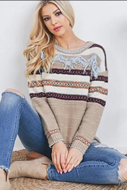 FRINGE & STITCH DETAIL SWEATER