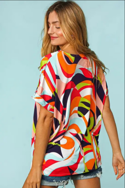 Geometric Loose Fit Short Sleeve Top