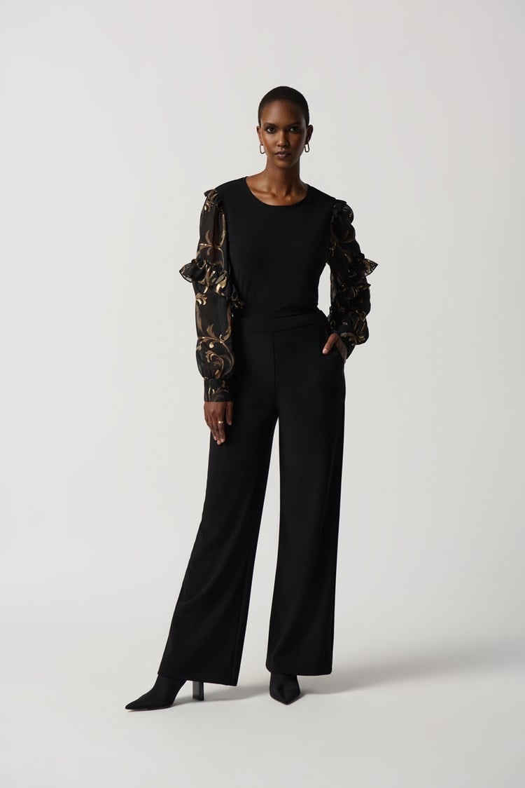 Silky Knit Wide Leg Pants- Black