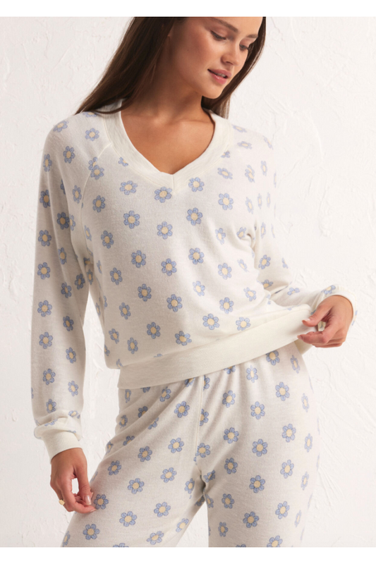 DAZED DAISY V-NECK LS TOP