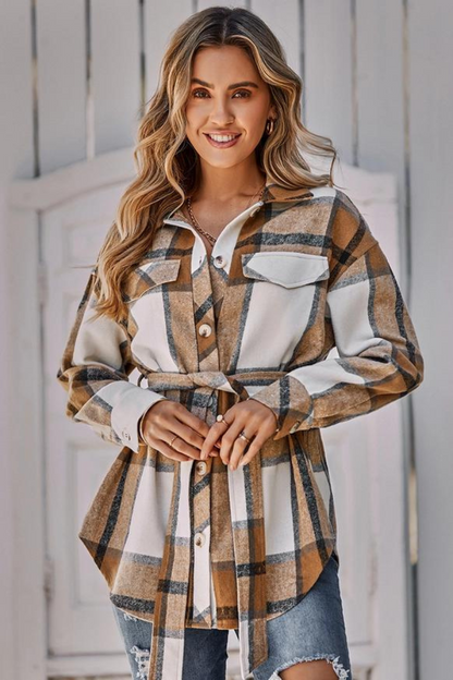 Plaid Pattern Button Closure Casual Jacket