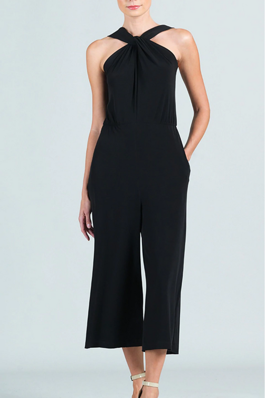 Cross-Front Cropped-Halter Jumpsuit