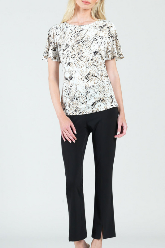 Python-Print Side-Cinched Half-Sleeve Top