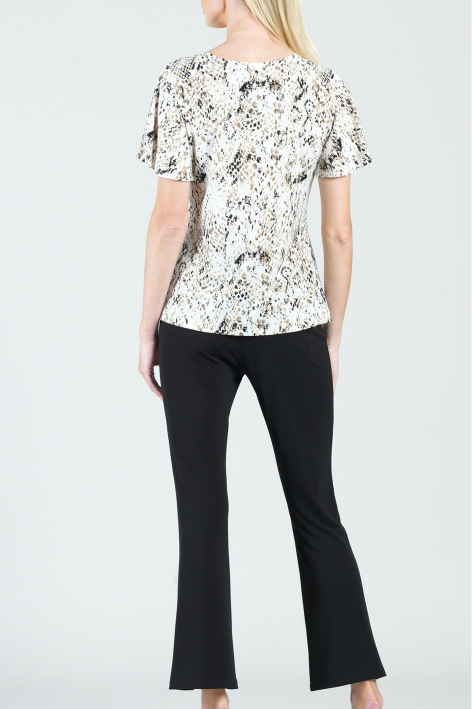 Python-Print Side-Cinched Half-Sleeve Top