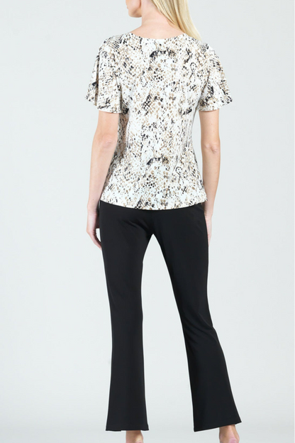 Python-Print Side-Cinched Half-Sleeve Top