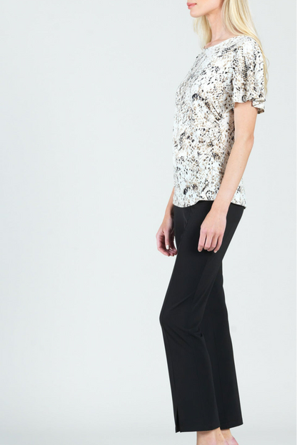 Python-Print Side-Cinched Half-Sleeve Top