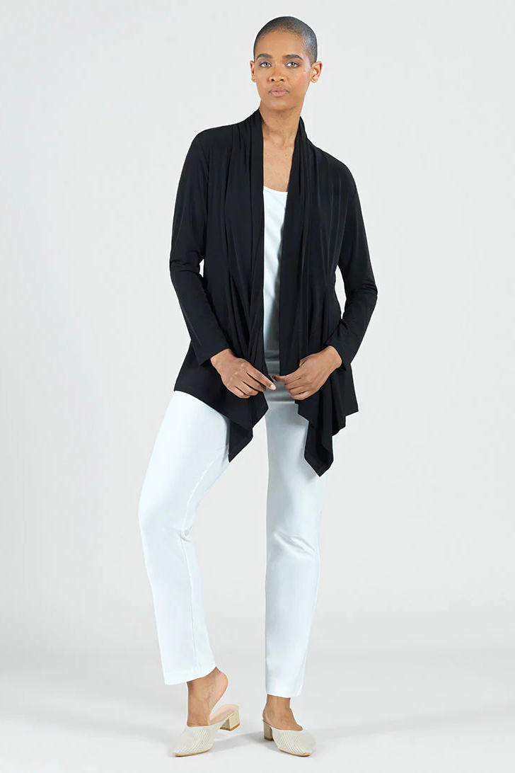 Ruched Mesh-Sleeve Cardigan