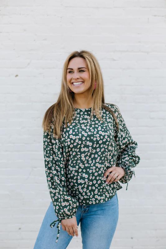 Long sleeve round neckline tie detail shirt